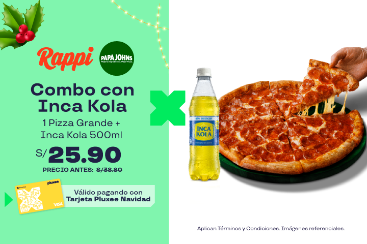 COMBO CON INCA KOLA: 33%OFF EN 1 PIZZA GRANDE + INCA KOLA 500ML  A S/.25.90.